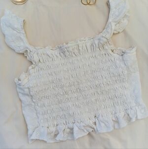 Smocked Open Tie Back Eyelet Top | Cottagecore Summer Top |